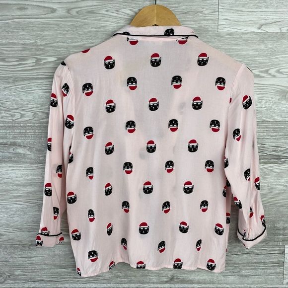 Forever21 Pink Pajama Button Up Pink Cat Top - Picture 5 of 7